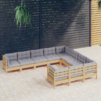 10 Piece Garden Lounge Set with Cushions Pinewood