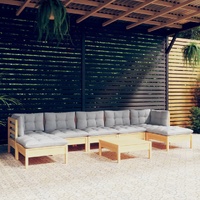 8 Piece Garden Lounge Set with Cushions Pinewood