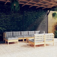 10 Piece Garden Lounge Set with Cushions Pinewood