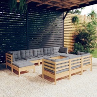 10 Piece Garden Lounge Set with Cushions Solid Pinewood