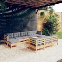 11 Piece Garden Lounge Set with Cushions Solid Pinewood