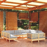 11 Piece Garden Lounge Set with Cushions Solid Pinewood