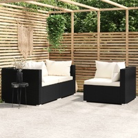 3 Piece Garden Lounge Set with Cushions Poly Rattan