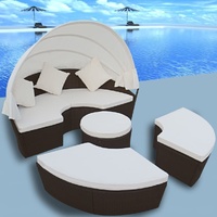 Outdoor Lounge Bed with Canopy Poly Rattan