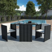 3 Piece Bistro Set with Cushions Poly Rattan