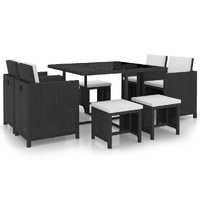 9 Piece Outdoor Dining Set with Cushions Poly Rattan