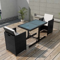 3 Piece Bistro Set with Cushions Poly Rattan