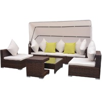 7 Piece Garden Lounge Set with Canopy Poly Rattan