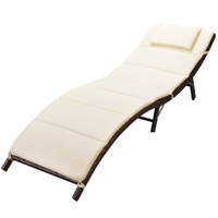 Folding Sun Lounger with Cushion Poly Rattan
