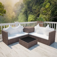4 Piece Garden Lounge Set with Cushions Poly Rattan