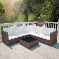 4 Piece Garden Lounge Set with Cushions Poly Rattan