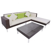 4 Piece Garden Lounge Set with Cushions Poly Rattan