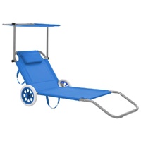 Folding Sun Lounger with Canopy and Wheels Steel