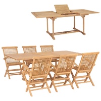 7 Piece Outdoor Dining Set 150-200x100x75 cm Solid Teak Wood