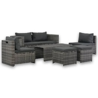6 Piece Garden Lounge Set with Cushions Poly Rattan