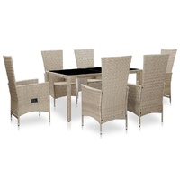 Outdoor Dining Set with Cushions Poly Rattan Beige