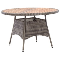 Garden Table Grey Poly Rattan and Acacia Wood