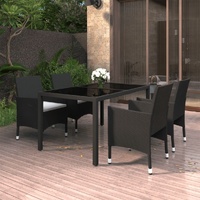 5 Piece Garden Dining Set Poly Rattan and Tempered Glass