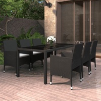 7 Piece Garden Dining Set Poly Rattan and Tempered Glass