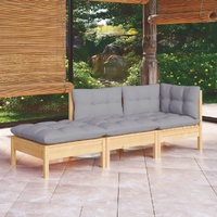 3 Piece Garden Lounge Set with Cushions Solid Wood Pine