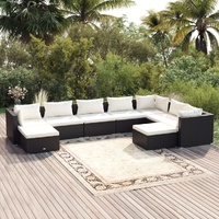 Garden Lounge Set with Cushions Poly Rattan Black