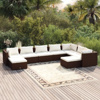Garden Lounge Set with Cushions Poly Rattan Brown