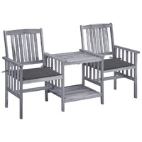 Garden Chairs with Tea Table and Cushions Solid Acacia Wood