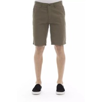 Solid Color Bermuda Shorts with Front Zipper and Button Closure Men