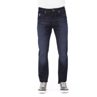 Logo Button Regular Fit Jeans with Tricolor Insert and Contrast Stitching Men