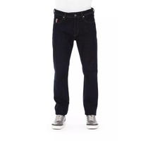 Logo Button Regular Man Jeans with Tricolor Insert and Contrast Stitching Men
