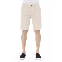 Solid Color Bermuda Shorts with Front Zipper and Button Closure. Men