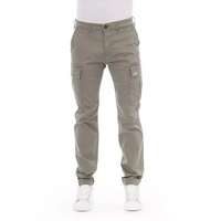 Solid Color Cargo Trousers with Front Zipper and Button Closure Men