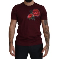 Gorgeous Dolce & Gabbana T-shirt with Bordeaux Roses Motif Print Men