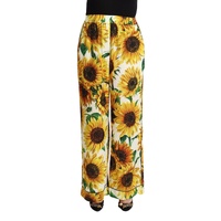 Mid-Waisted Wide Leg Pants with Sunflower Print Women