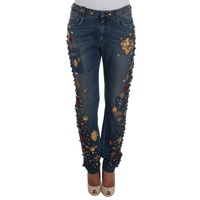 Enchanted Sicily Crystal Heart Roses Boyfriend Fit Jeans Women