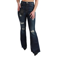 High Waist Flare Denim Jeans with Queen Patch Embroidery Women