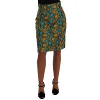 Dolce & Gabbana Green Jacquard High Waist Pencil Skirt Women