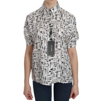 Musical Instrument Print Silk Collared Top Women