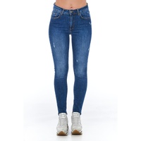 Worn Wash Denim Jeans with Multi-Pockets and Front Closure Women