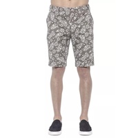 Patterned Fabric Bermuda Shorts with Hook and Zip Closure Men