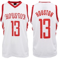 New Men's Basketball Jersey Sports T Shirt Tee Vest Tops Gym Chicago Los Angeles, White - Houston 13