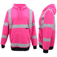 HI VIS Hooded Safety Jumper Hoodie Sweatshirt Tradie Workwear Fleece Jacket Coat, Fluro Pink