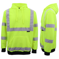 HI VIS Hooded Safety Jumper Hoodie Sweatshirt Tradie Workwear Fleece Jacket Coat, Fluro Yellow