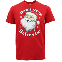 New Funny Adult Xmas Christmas T Shirt Tee Mens Womens 100% Cotton Jolly Ugly, Don't Stop Believin' (Red)