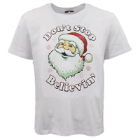 New Funny Adult Xmas Christmas T Shirt Tee Mens Womens 100% Cotton Jolly Ugly, Don't Stop Believin' (White)