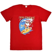 New Funny Adult Xmas Christmas T Shirt Tee Mens Womens 100% Cotton Jolly Ugly, Santa Surf (Red)