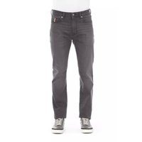 Logo Button Regular Man Jeans with Tricolor Insert