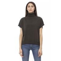 Ribbed Turtleneck Sweater with Short Sleeves and Monogram Detail