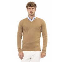 Fine Ribbed Knit V-neck Sweater with Long Sleeves