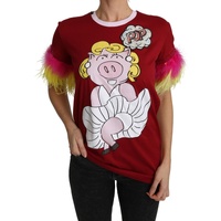 New Dolce &amp; Gabbana Short Sleeves Crew Neck T-shirt with Pig Print Embroidery